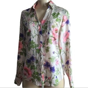 Pre-owned Express Portofino Neon Floral Button Up Blouse L
